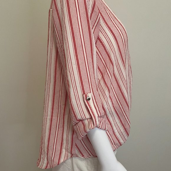 Always Indigo Blouse Women's Large Red and White Striped - Picture 2 of 8